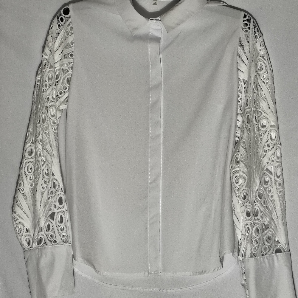 SHEIN White Lace Sleeve Blouse - Picture 6 of 10